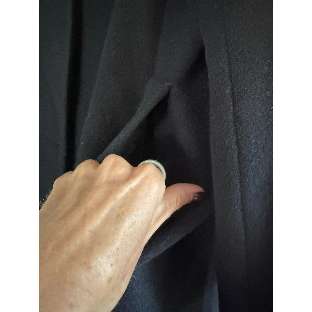 Anne Klein Coat Womens 16 Black Wool Single Breasted Collared Mid Length Lined